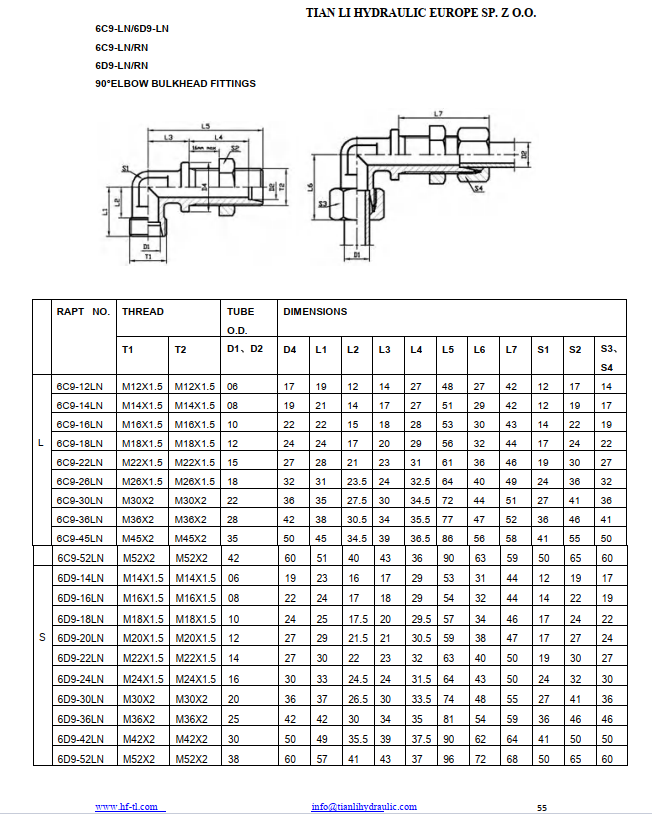 6D9 Metric male 24° cone 90° extra long with swivel nut