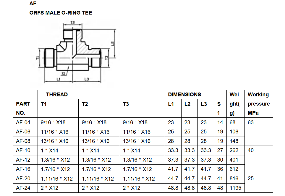 AF ORFS male tee with o ring