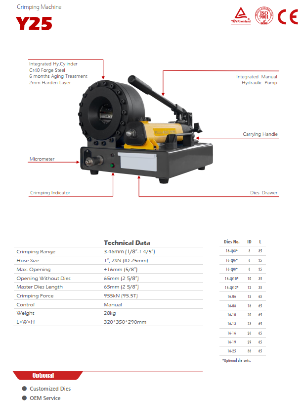 Przenośny Hydrauliczna maszyna do zaciskania węży 1/4"-1" DN06-DN25
