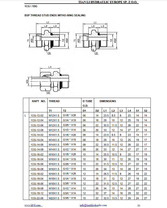 1CG Metric male L ED NBR Bsp parallel  adapter SS316
