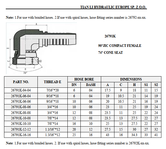 26791K JIC female 74° cone seat 90° fitting compact elbow