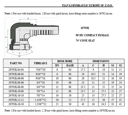 26791K JIC female 74° cone seat 90° fitting compact elbow