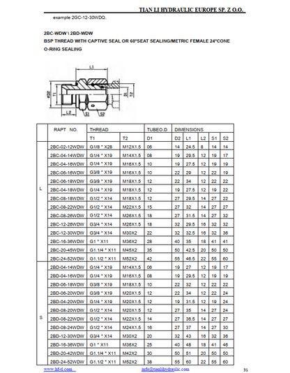 2CB Metric male 24° cone  L type BSP male 60° cone adpater with ED seal