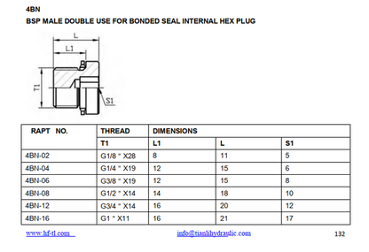 4BN WD BSP thread plug with o ring hex type