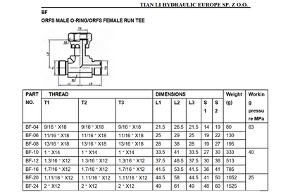 BF+ORING ORFS branch tee with o ring