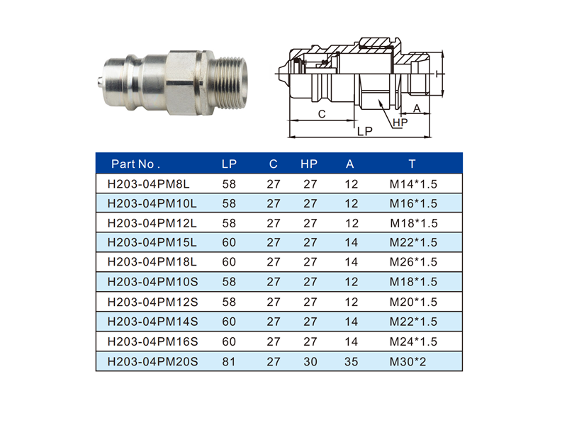 H203-SMPM ISO7241-A H203 type male plug metric hydraulic quick coupling