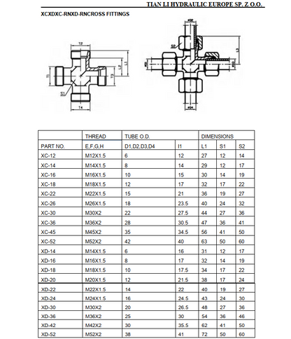 XC Metric male 24° cone Cross Fittings L type